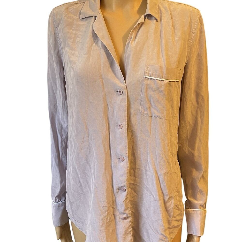 EQUIPMENT FEMME Sz S/P Silk Button Up Shirt Long Sleeve Light Purple Luxury Top